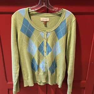 Sonoma - Green / Blue Argyle Cardigan - Size Large